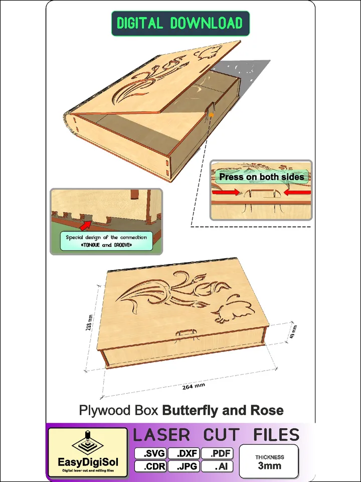 Wooden Box Gift for wedding Mother's Day Gift Laser Cut Files Glowforge SVG DXF