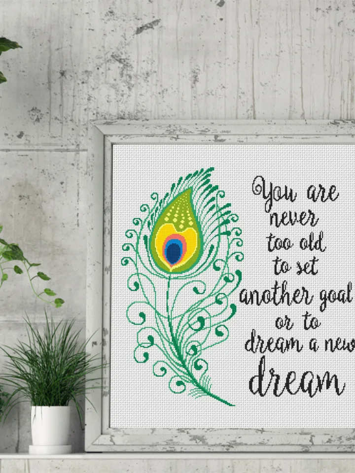 Motivational quote cross stitch pattern PDF download Peacock feather cross stitch chart, Inspirational quote pattern digital PDF #Q8