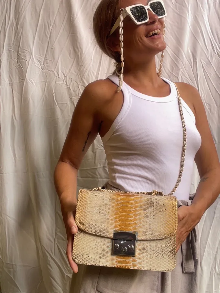 Genuine python skin crossbody gold classy bag| designer women leather handbag | snakeprint bag | crossbody purse | gift for her