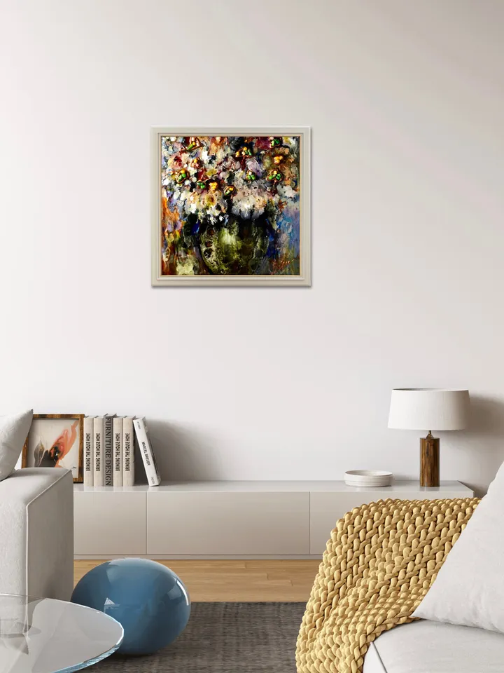 Abstract flowers in a vase Photo paper poster made with my original stained glass artwork,home decoration,unique artwork gift.