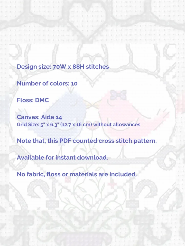 Cross stitch pattern Birds, Cross stitch chart PDF, gift idea for lovers