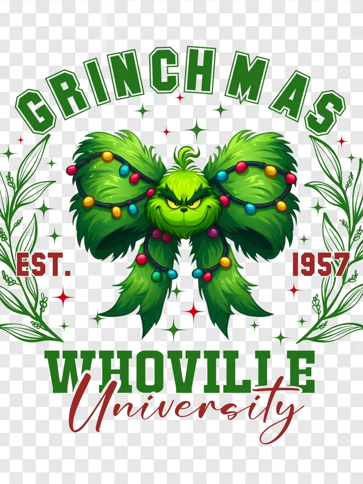 Whoville University Est 1957 PNG | Funny Grincmas Sublimation for Print PNG | New Year Trendy, Grinchmas university clipart