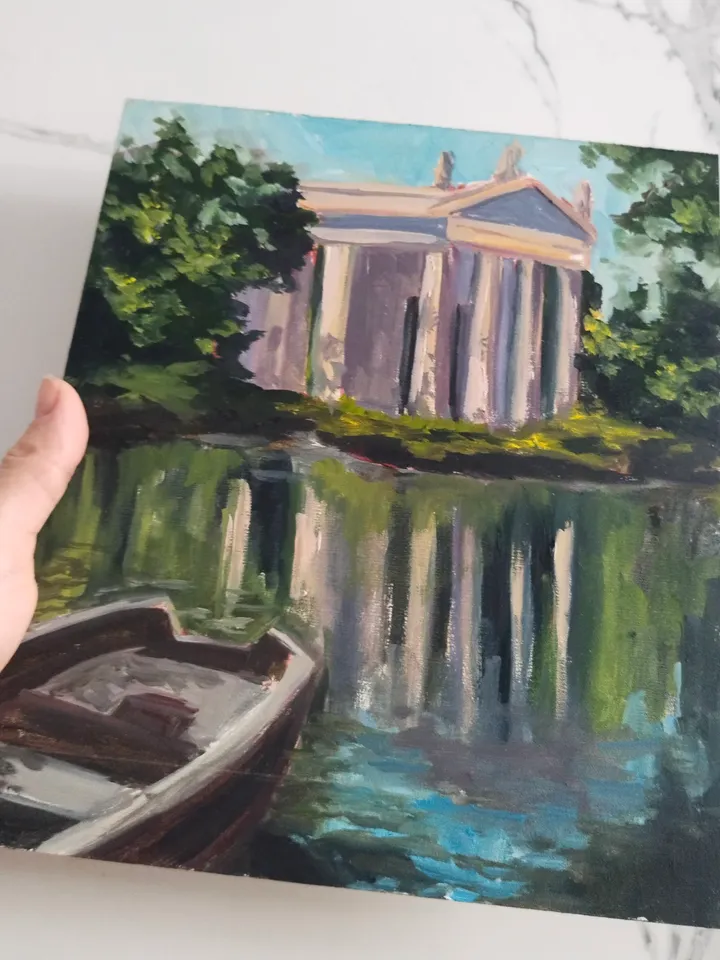Landscape oil painting Villa Borghese small art Italian architecture Fine art