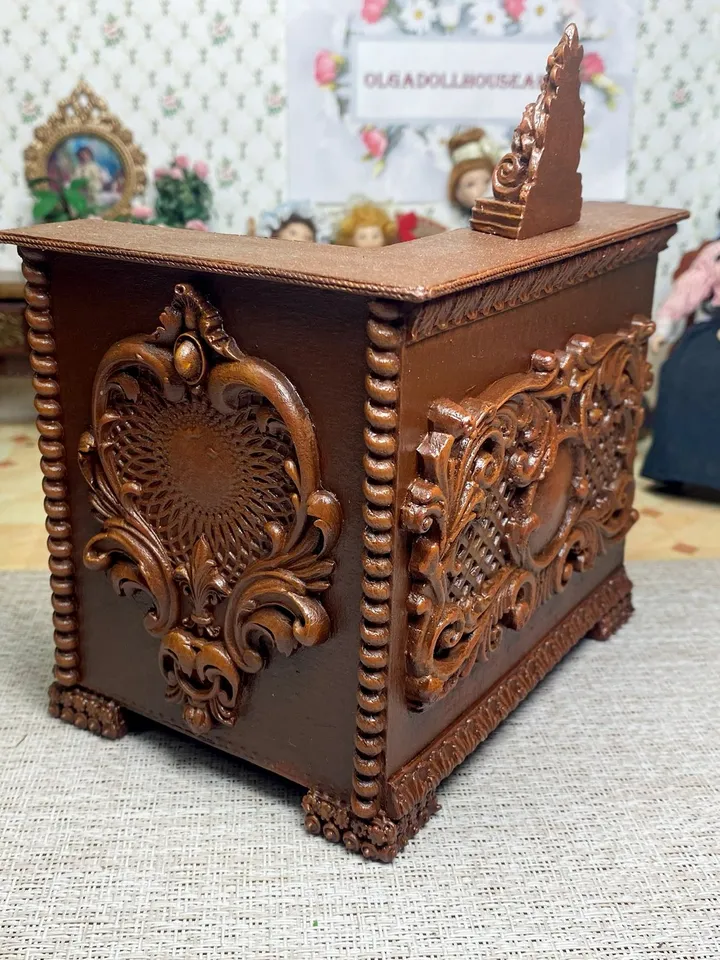 Sofa for filling the interior of a doll house on a scale of 1:12. Vintage handmade sofa. Replica of an antique sofa.