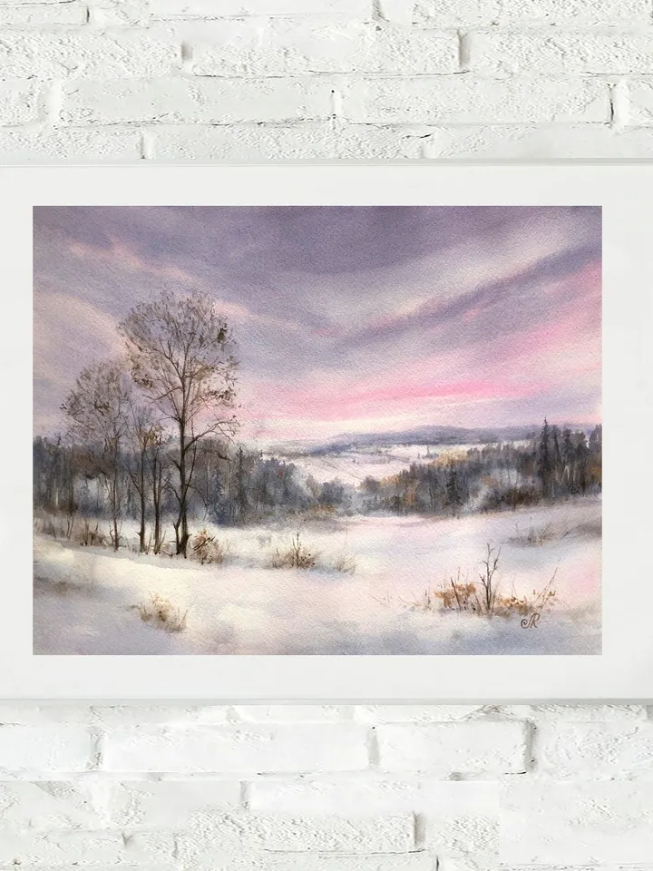 Winter Landscape Original Painting Winter Watercolor Painting