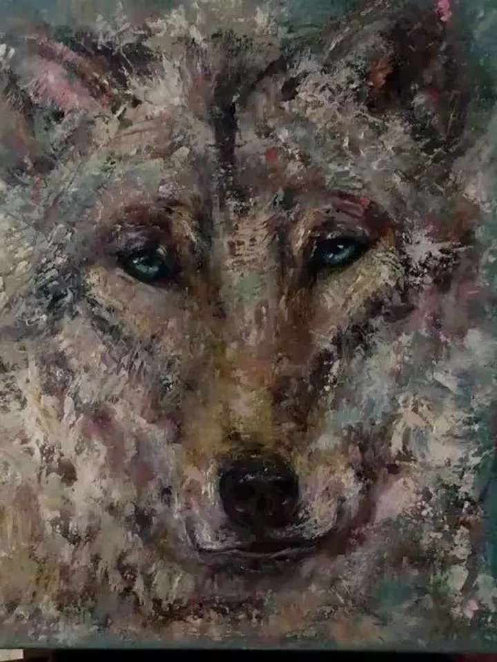 NEW ANIMALS COLLECTION.Wolf original textured oil painting on canvas,wild animals art,kids room decoration,one of a kind ,unique gift.