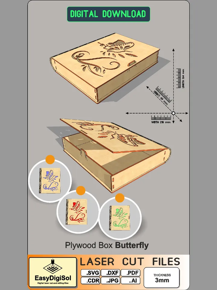 Decorative Wooden Box Gift for wedding Mothers Day DIY V-Day Gift Laser Cut Files Glowforge SVG  DXF