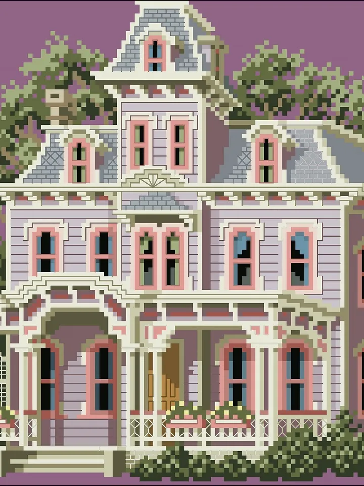 Vintage Cross Stitch Pattern Victorian House Counted Digital Download PDF