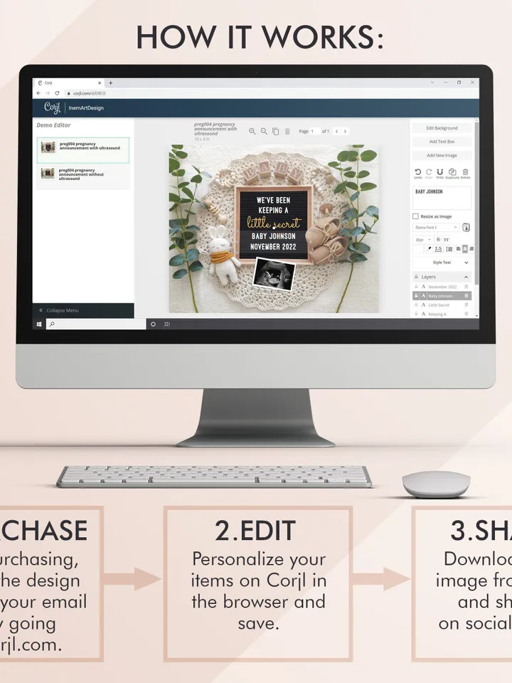 Baby Announcement Digital, Pregnancy Announcement Editable Template for Social Media