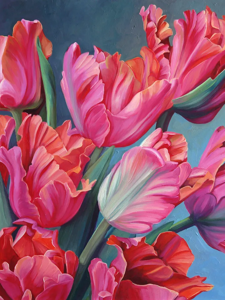 Pink tulips oil painting