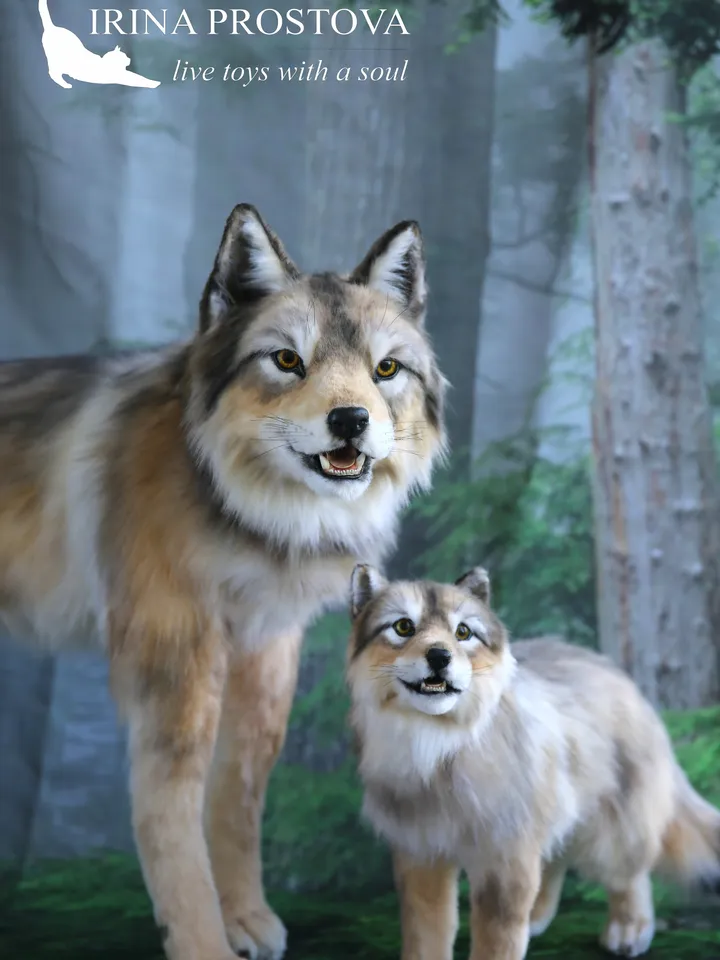 Wolf family. Realistic plush animals. Ooak toy. Wolf stuffed toy