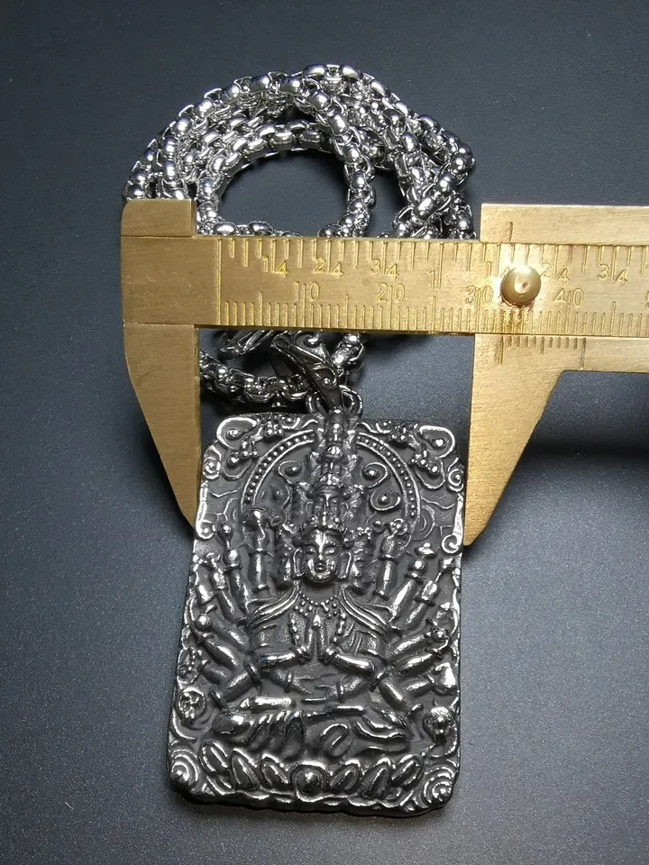 Gandhanra Handmade Titanium Steel Amulet Tag Necklace,Chenrezig,Padmapani,Avalokitesvara, Tibetan Buddhist Jewelry,Protection Necklace