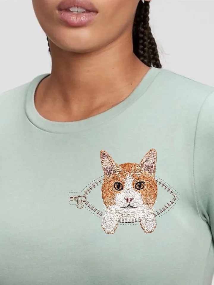 Red cat in a zipper pocket Miniature realistic machine embroidery design Pet design cat realistic pattern kitty embroidery motif