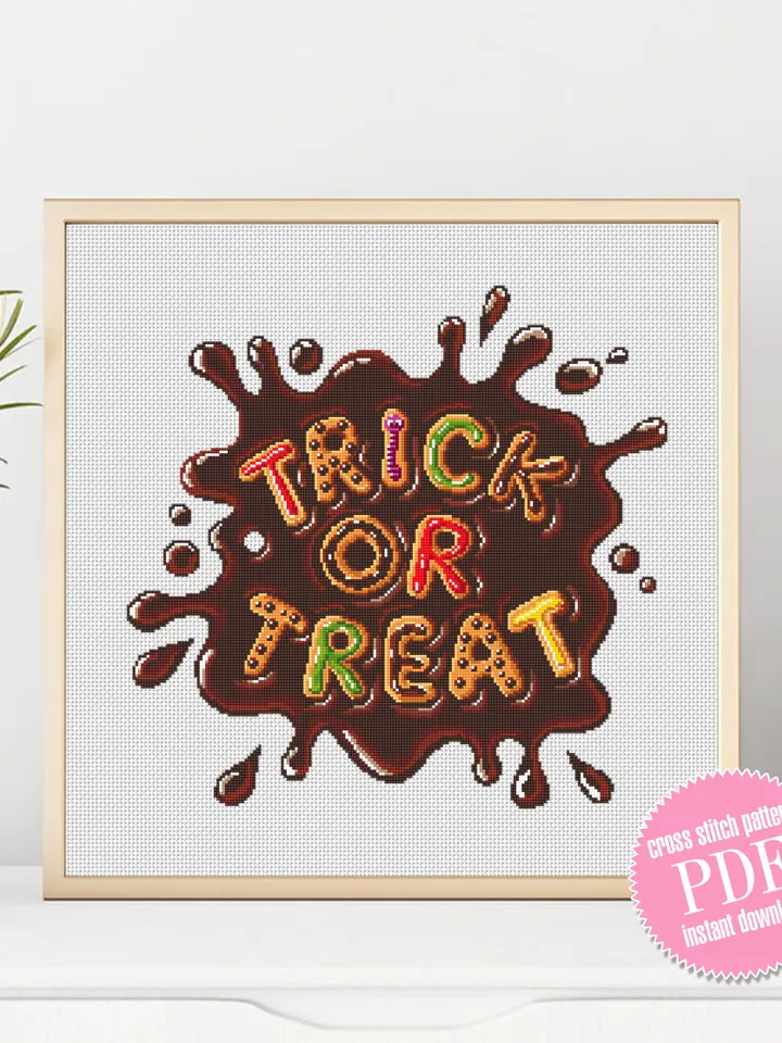 Candy letters trick or treat cross stitch pattern download PDF, Halloween quotes cross stitch, Halloween pattern digital PDF Home decor #H50
