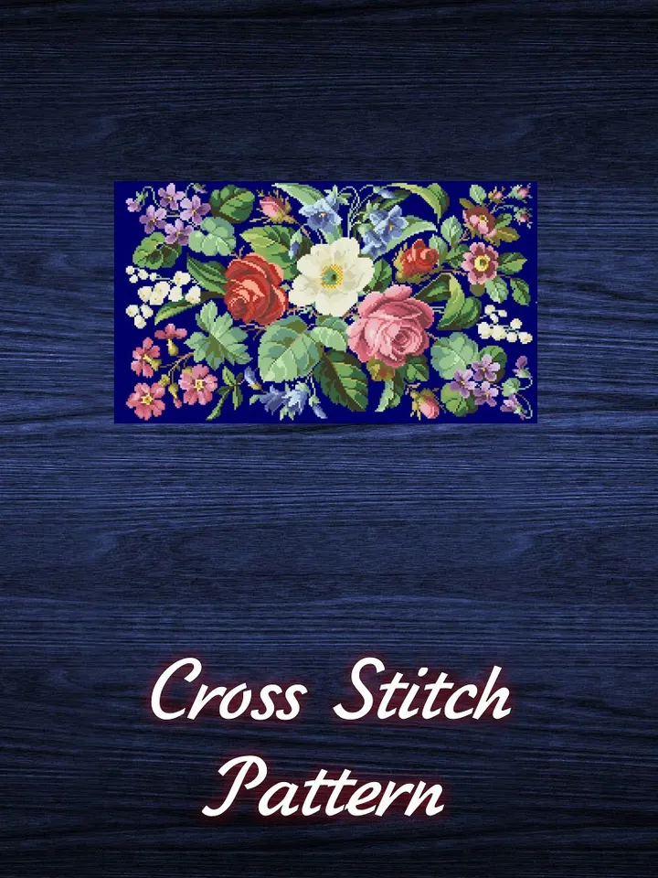 Antique Cross Stitch Pattern Victorian Flowers Counted Digital Download PDF