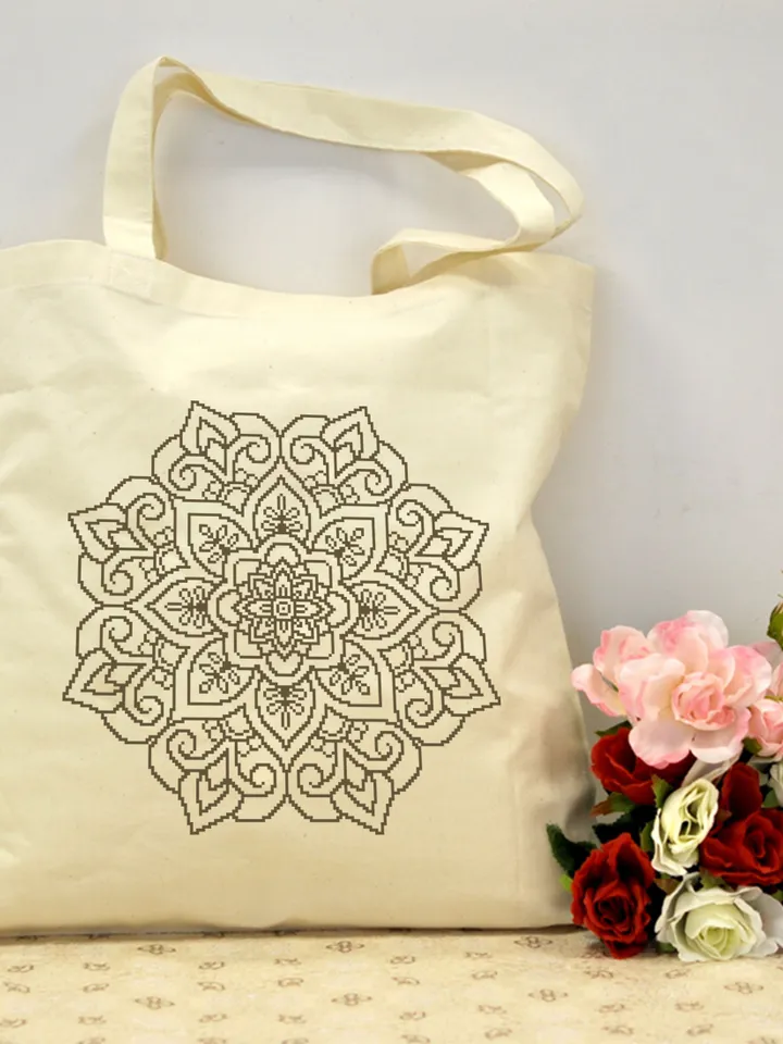 Mandala cross stitch pattern download PDF, Easy floral ornament cross stitch chart, Monochrome cross stitch, Mandala hand embroidery #M84