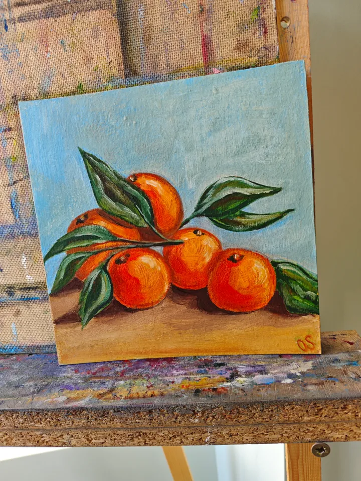 Mandarins Original Painting Fruit Original Art Mandarins Modern Artwork Bright Mandarin Oil Painting Fruit Wall Art Decor 8 x 8 inches by OlgaSokolovaArt