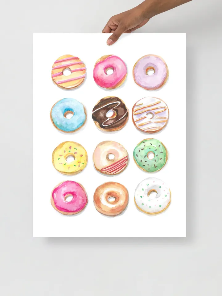 Donuts Watercolor Illustration Colorful Wall Art Dessert Painting Kids Room Wall Art Breakfast Chocolate Cake Birthday Gift Donut Art Print