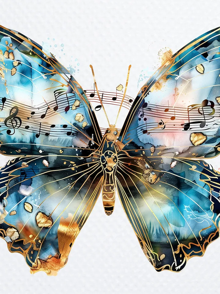 12 PNG Butterfly Music Notes Clipart Bundle, Butterfly Wall Print, Printable Watercolor Butterfly for sublimation, Paper craft, junk journal