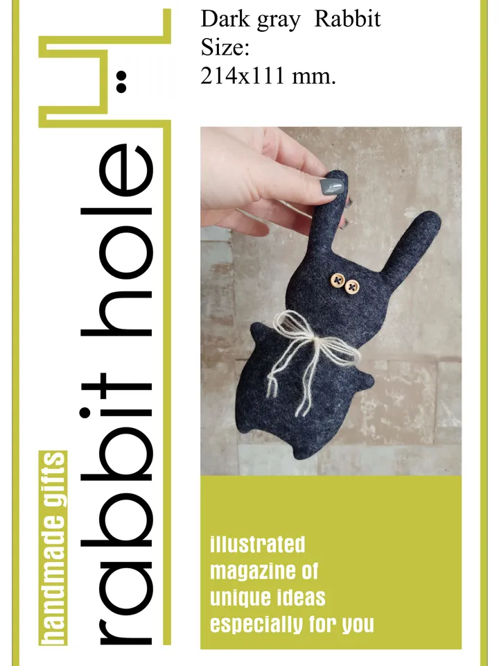 Felt Rabbit sewing pattern PDF, digital tutorial in English, Felt doll diy