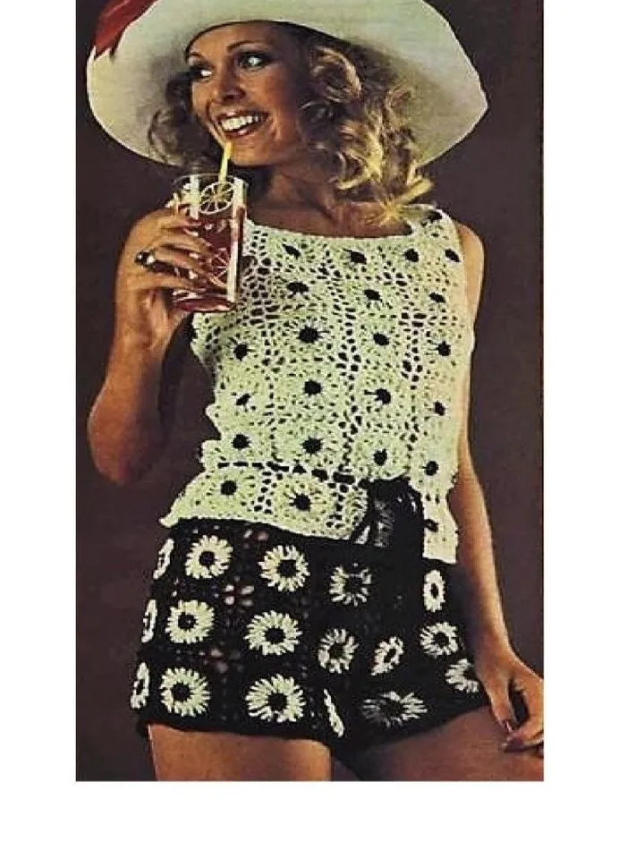 Crochet top, crochet short, women ladies suit short, granny square crochet pattern pdf