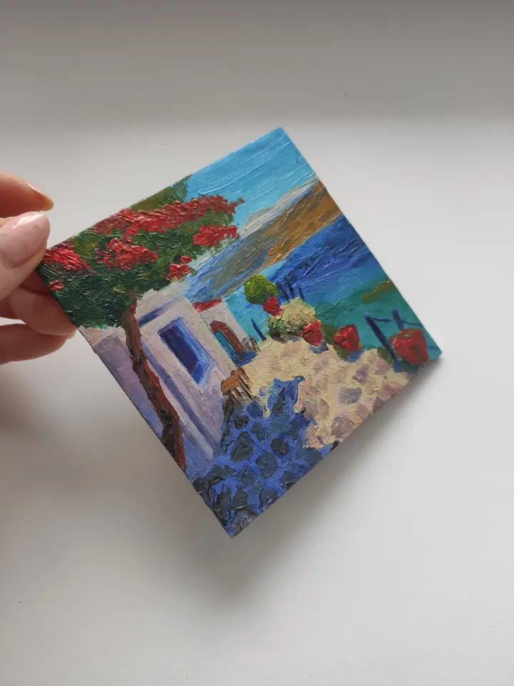 Original oil painting on cardboard Views of Greece