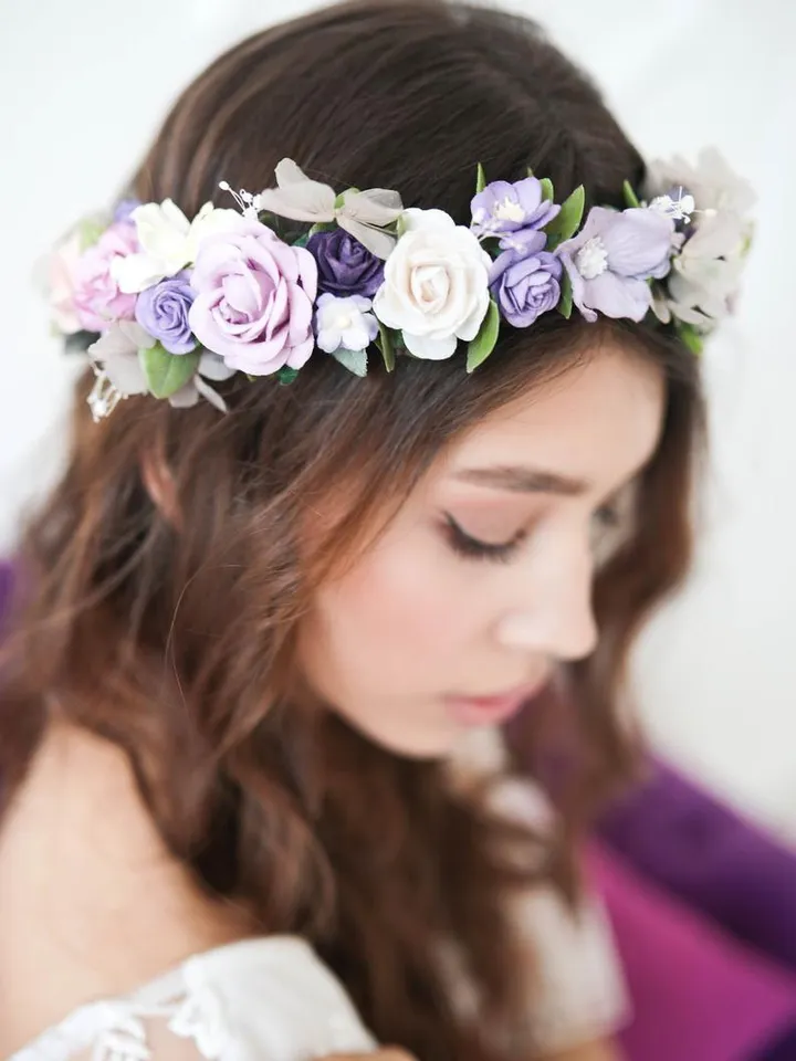 Flower crown, Lavender crown, Wedding flower crown, Purple wedding crown, Floral wedding crown, Rustic crown