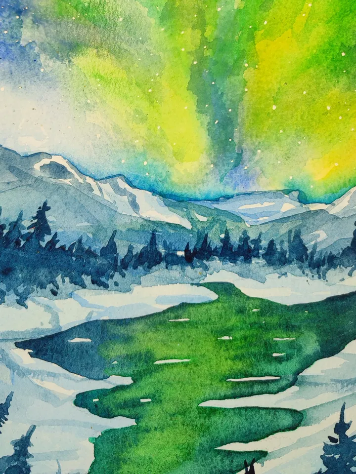 original watercolor painting "Northern Lights"