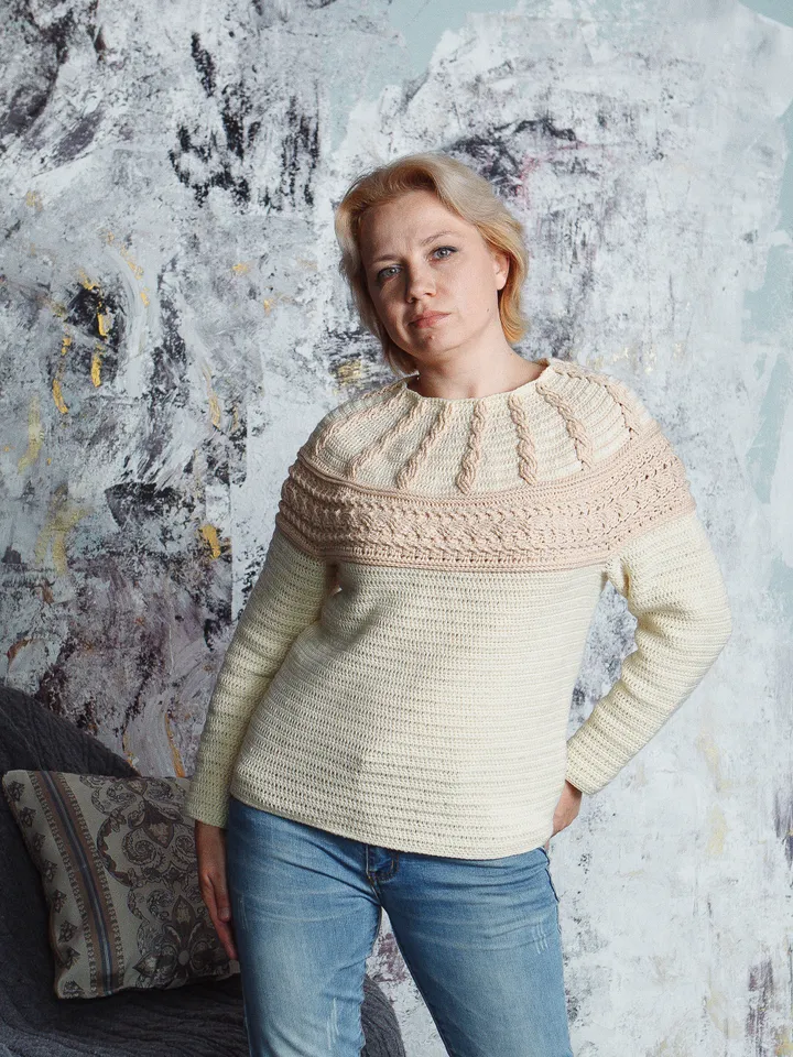 Top Down Cable Women's Pullover Sweater Crochet Pattern