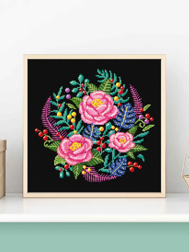Floral cross stitch pattern PDF download Flowers cross stitch chart, Flower bouquet, Rose flower embroidery PDF, DIY gift plant lover #P29