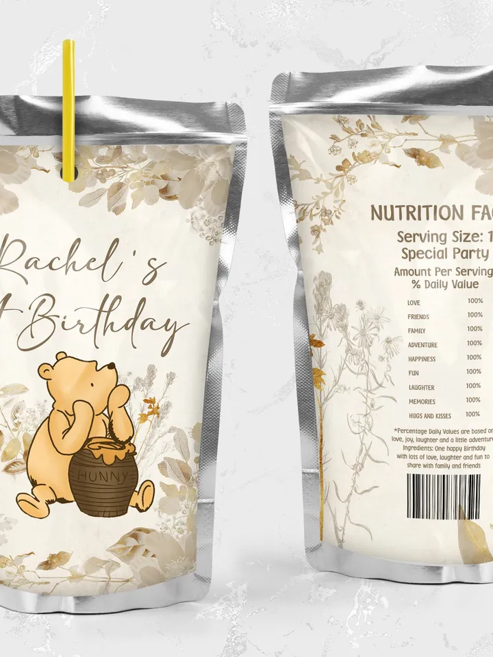 Juice Label Winnie the Pooh; Winnie the Pooh 1st Birthday; Printable Juice Label; Winnie the Pooh Party Decoration; Editable Winnie Pooh Wg4