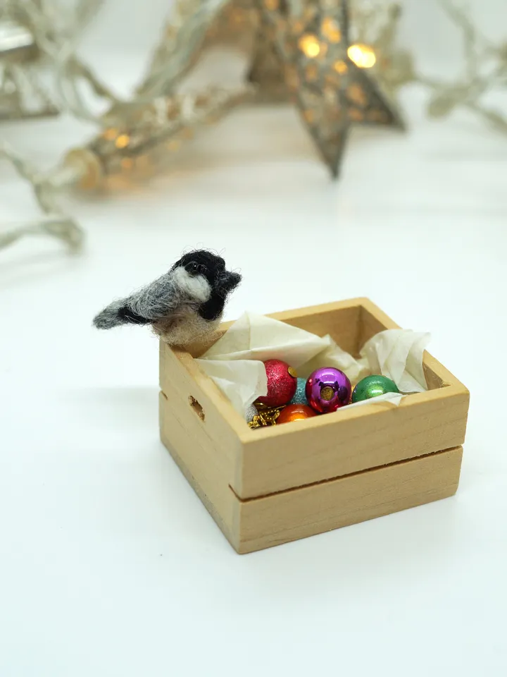 Tiny needle felted chickadee, miniature bird, made to order