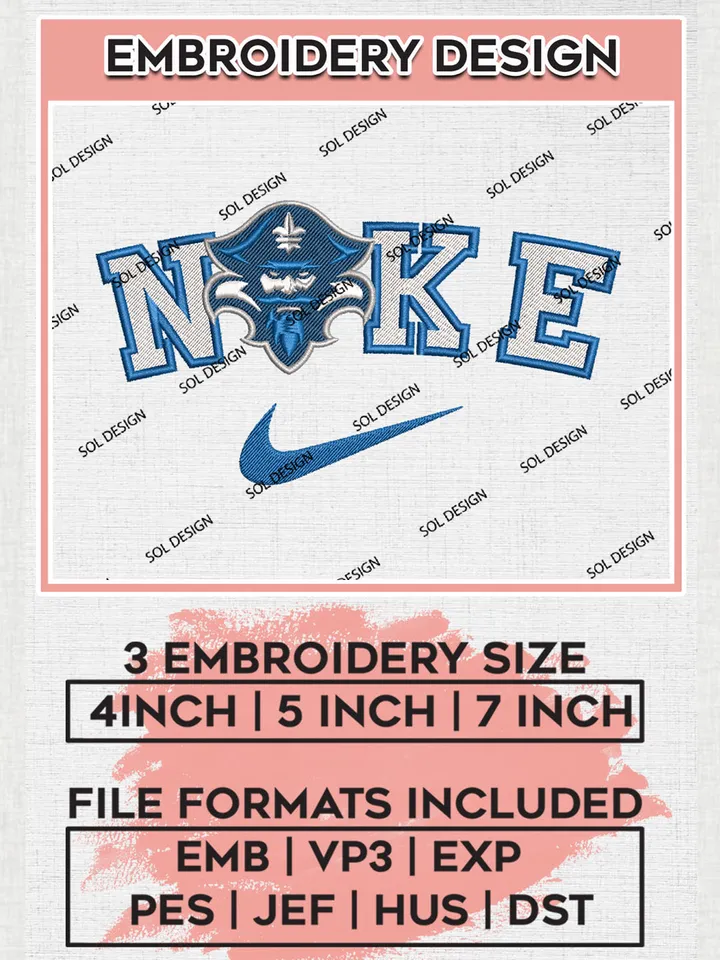 Nike New Orleans Privateers Machine Embroidery Design, NCAA New Orleans Privateers Embroidery Design Design files, NCAA Embroidery Designs, NCAA Machine Embroidery Designs, Digital Download