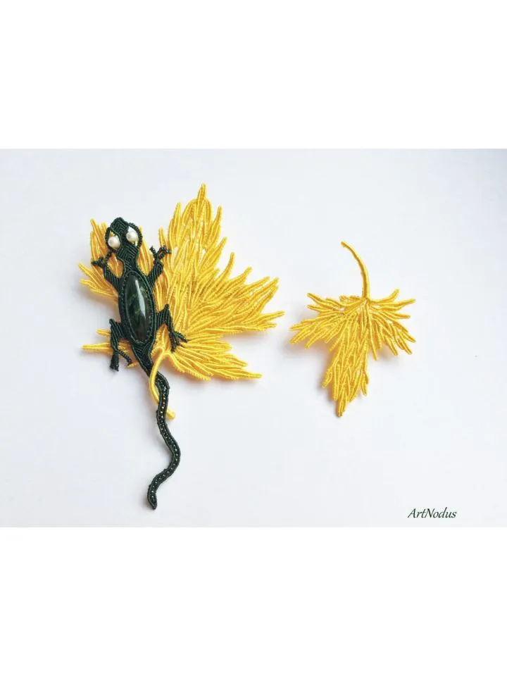 Maple Leaf and Lizard Double Brooch