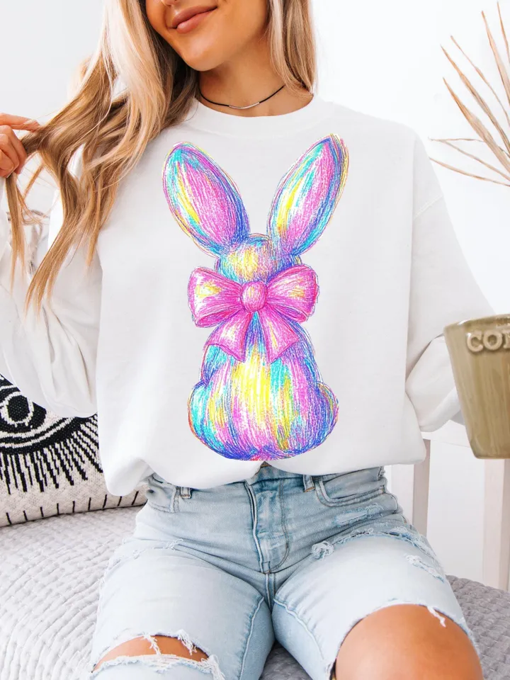 Colorful Glitter Brushstroke Bunny Easter png, Easter png, Bunny Bow png, Bunny png, Easter kids png, Girls Easter Png, Preppy Easter Png