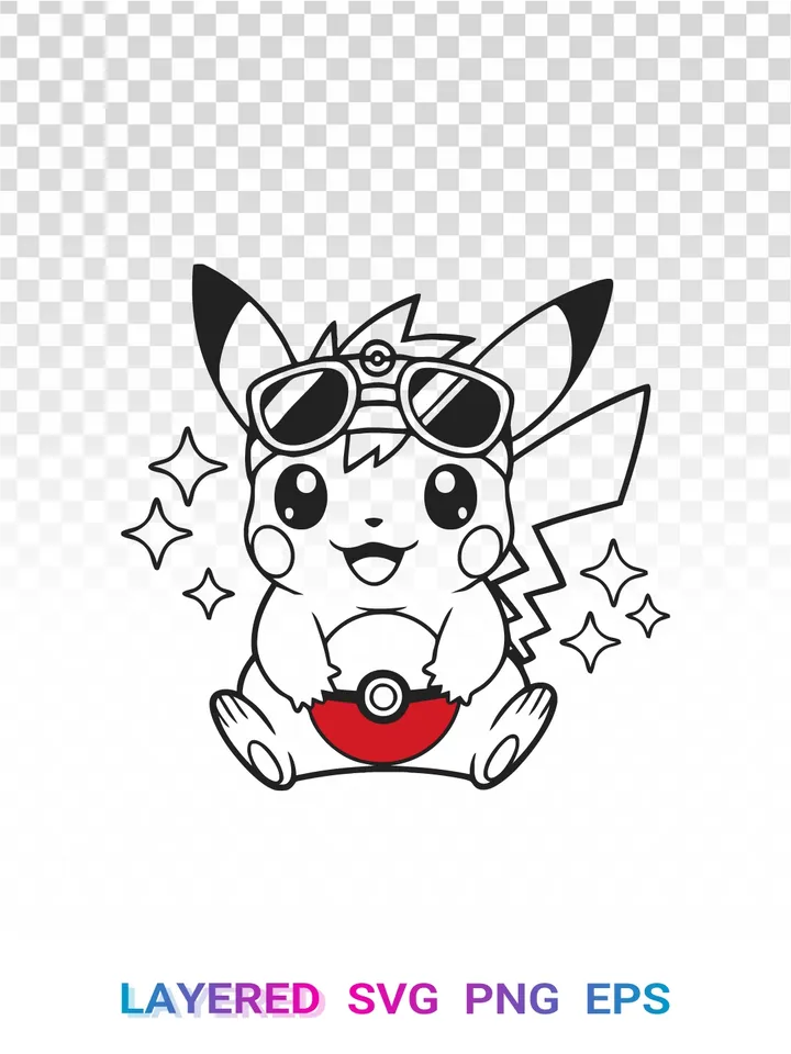 Cool Pikachu SVG PNG, Pokemon Sunglasses Pokeball Clipart Cricut