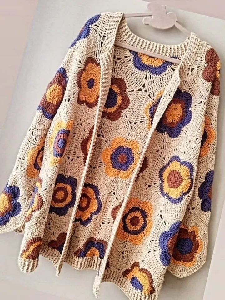 Crochet cardigan pattern,  hexagon cardigan crochet,  granny squares cardigan, daisy flower cardigan , motif cardigan crochet