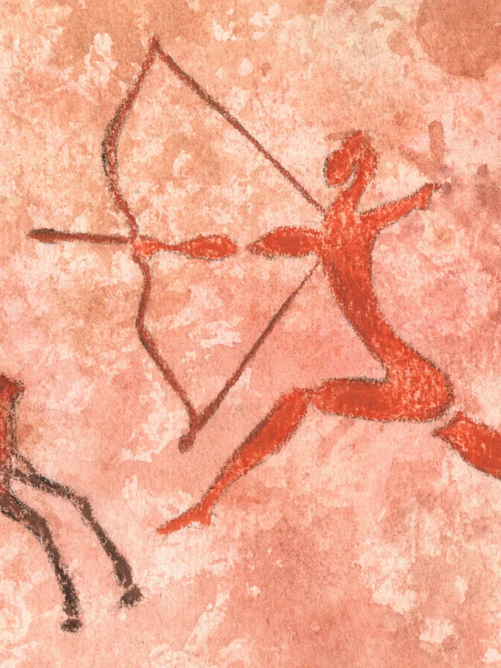 Deer hunting wall art | Original Pastel and Watercolor Artwork Ancient Cave Painting Style | Hunters Prehistoric art | Handmade Artwork | Archers stylization of rock art | Drawings of a prehistoric man | Modular painting