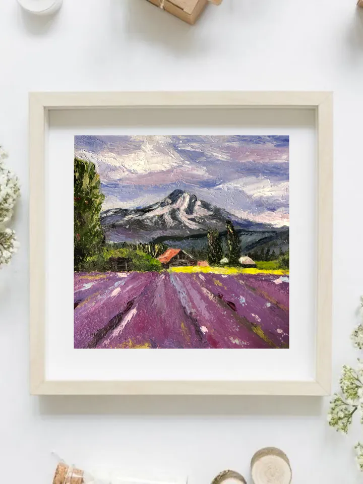 Original oil painting beautiful lavender field Home art wall Decor landscape 6x6 inches