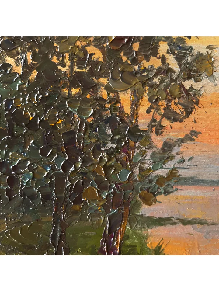 Red Sunset over River Painting 8x12" ORIGINAL PAINTING Summer Evening Landscape Impressionist Signed by artist Marina Chuchko