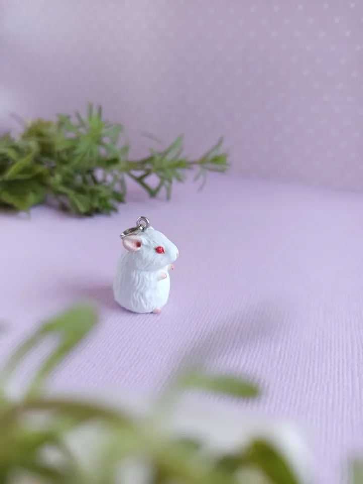 White Syrian hamster red eyes necklace