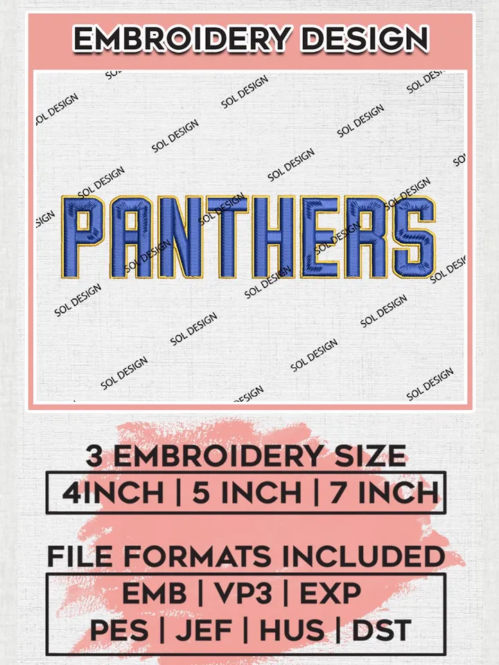 NCAA Panthers Team Word Logo Embroidery Design Files, NCAA Pittsburgh Panthers Machine Embroidery, NCAA Teams, 3 sizes, NCAA Machine embroidery designs, Digital Download
