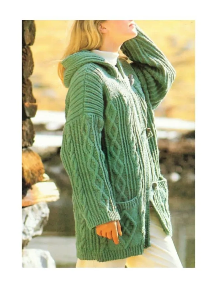 Knitting pattern cardigan, cable cardigan, aran card, hooded knitting pdf