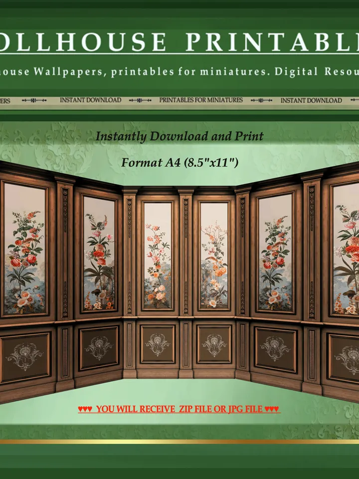 Wallpapers- Set 13 | Printables for Dollhouses and Unique Miniature Projects | Digital Downloads | in Scale 1/12th