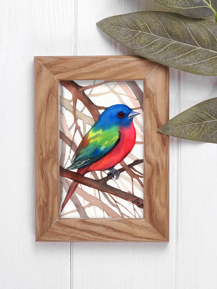 The painted oatmeal cardinal original watercolor, birds painting, handmade wall decor, 5x7 in art for bird lovers by Anne Gorywine