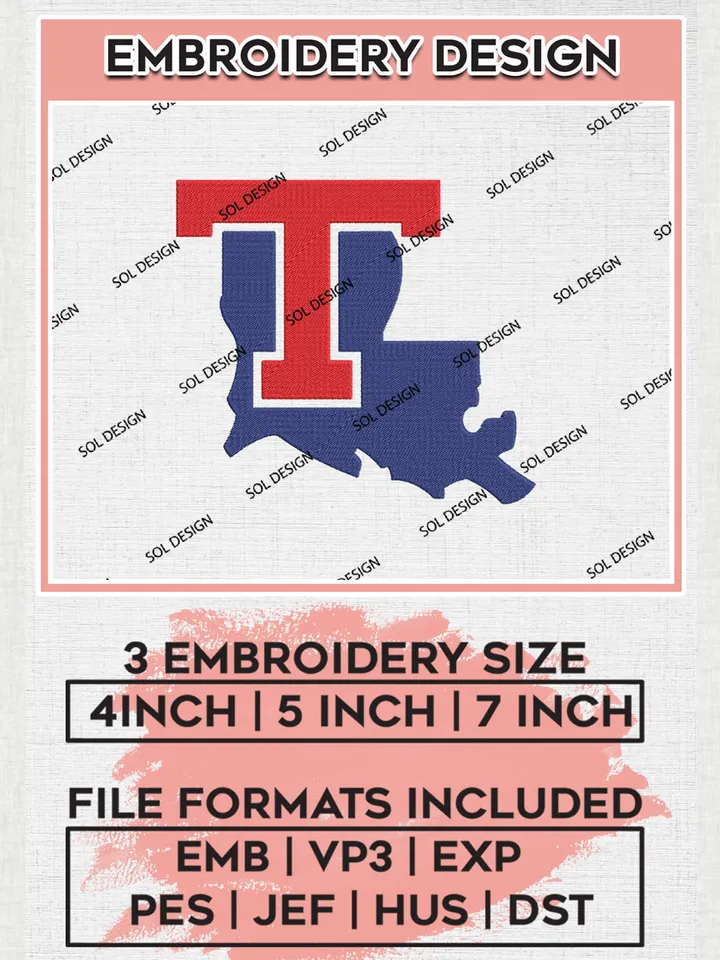 Louisiana Tech Bulldogs Team Map Logo embroidery designs, NCAA Louisiana Tech Bulldogs Machine embroidery designs, NCAA College Team Logo embroidery designs, Machine embroidery designs, Digital Download