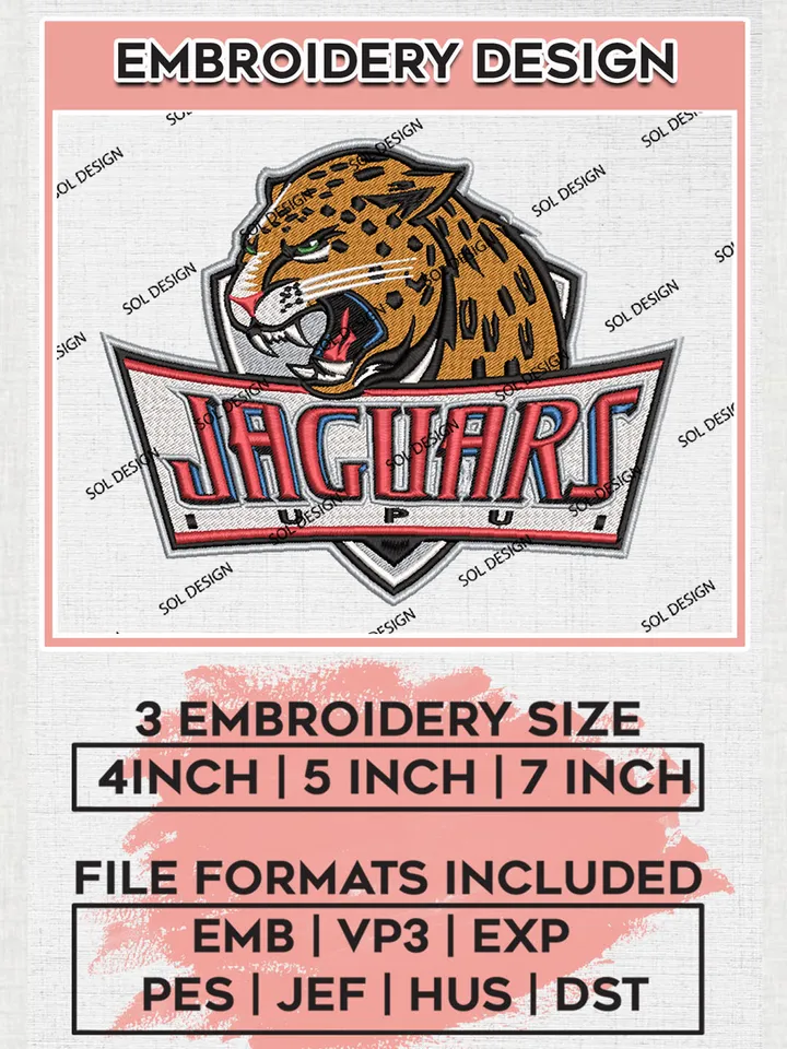 NCAA IUPUI Jaguars Team Mascot Logo embroidery designs, NCAA IUPUI Jaguars Machine embroidery designs, NCAA College Team Logo embroidery designs, Machine embroidery designs, Digital Download