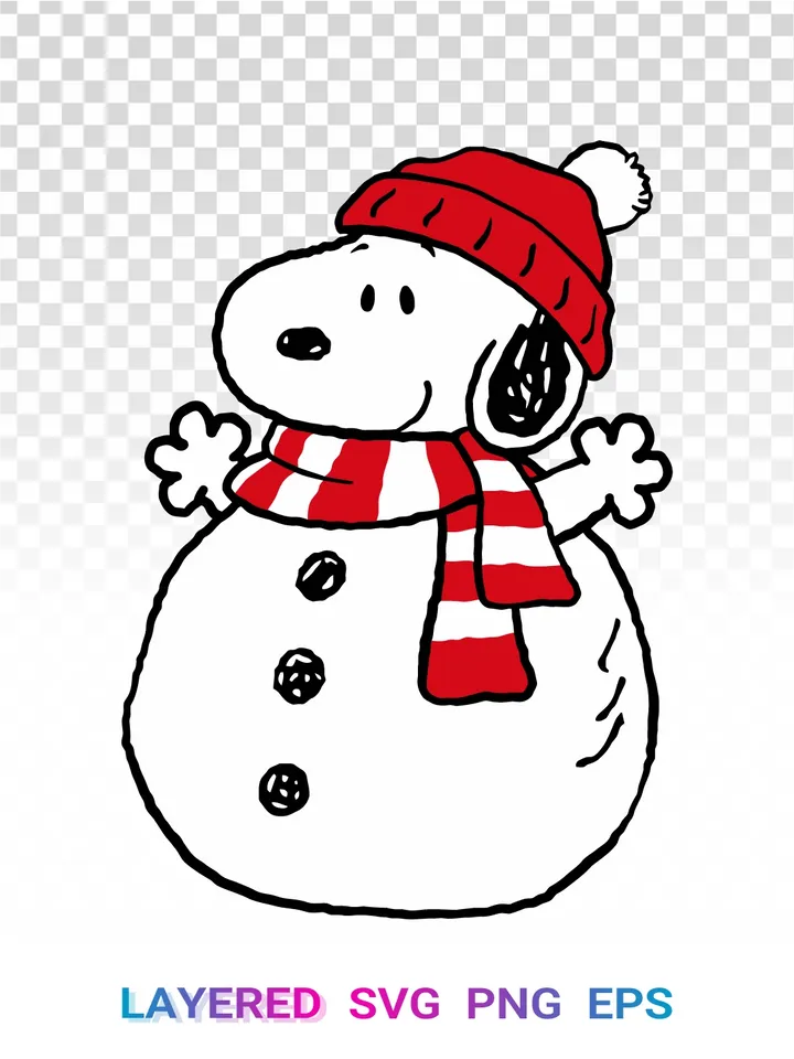 ⛄ Snoopy Snowman Christmas SVG, Peanuts Winter Scarf PNG