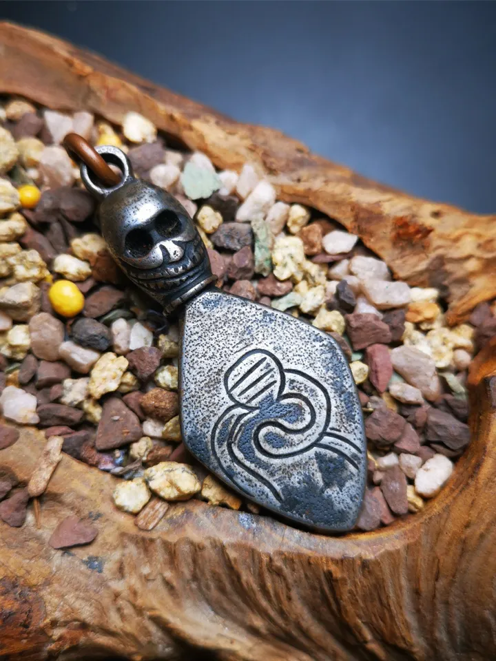Gandhanra Vintage Skull Sītavana Phurba Amulet,Kila,Kilaka Pendant, Handmade Cold Iron Amulet