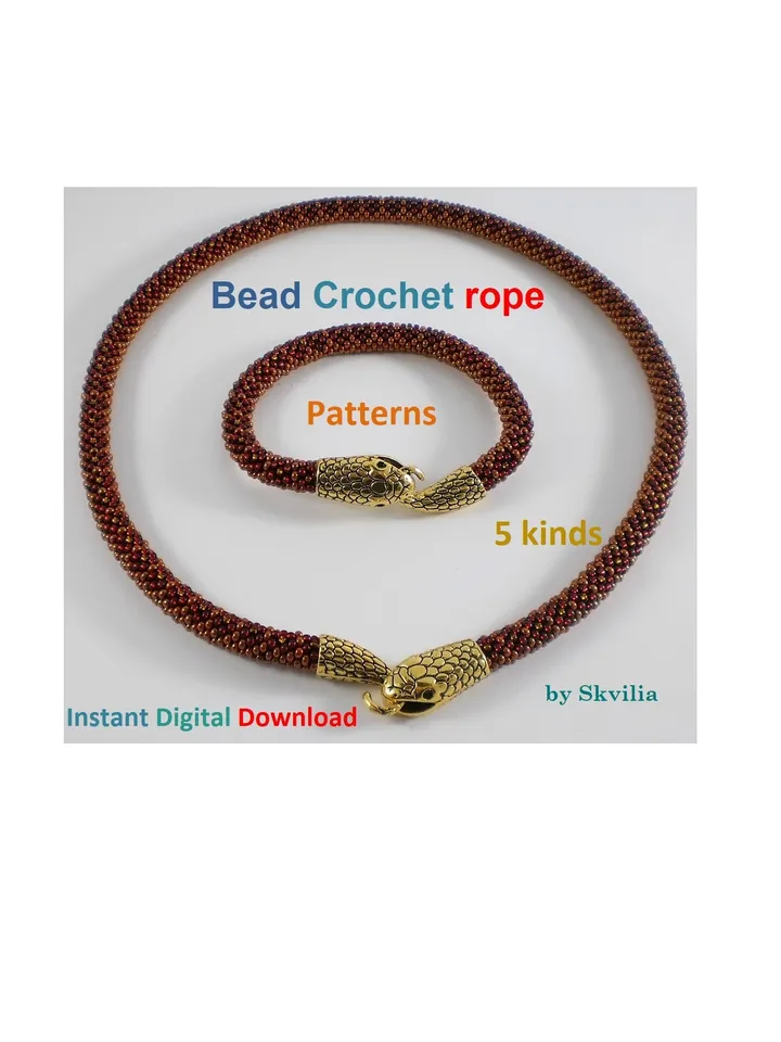Bead Crochet Snake Necklace Bracelet patterns, Rope bead crochet, DIY, bead crocheting, bead jewelery, Instant Download, PDF patterns